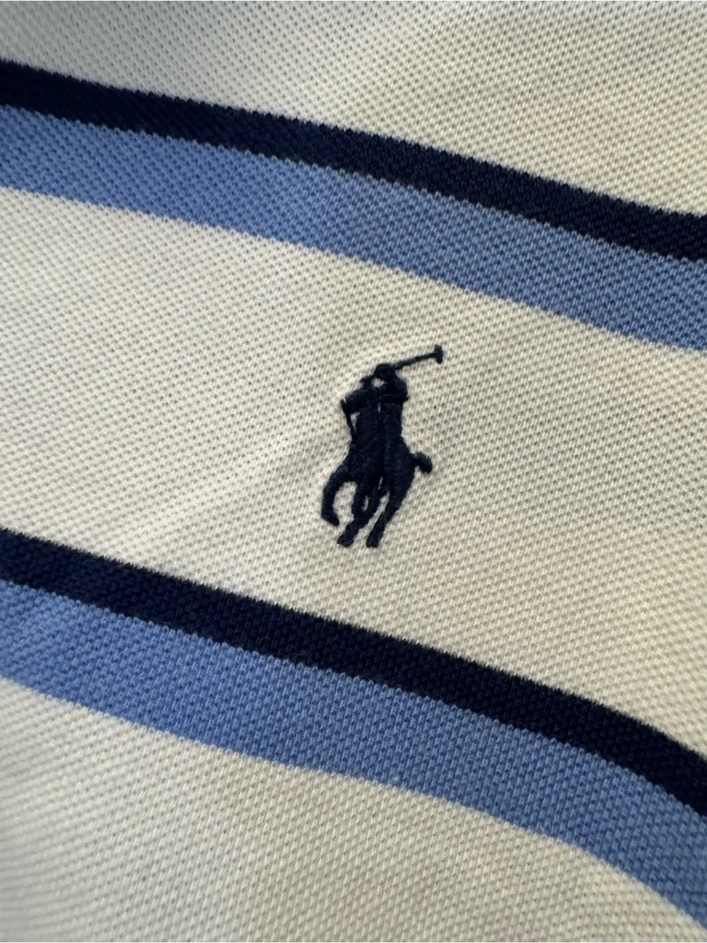 Polo by Ralph Lauren White with Blue Striped Cotton Polo Shirt